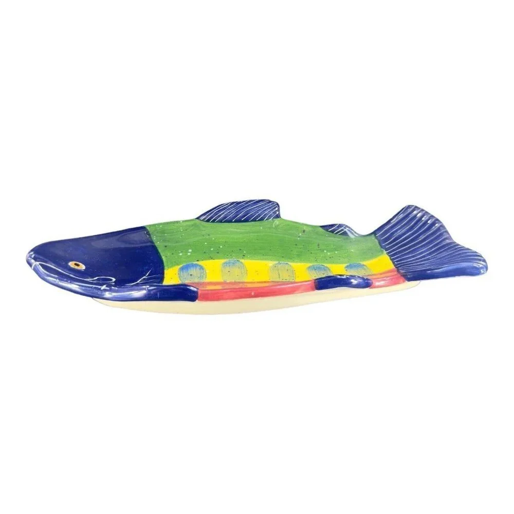 Julie Ueland Shorelines‎ Fish Salmon Dish Plate Ceramic Pottery 2000 Set 3
